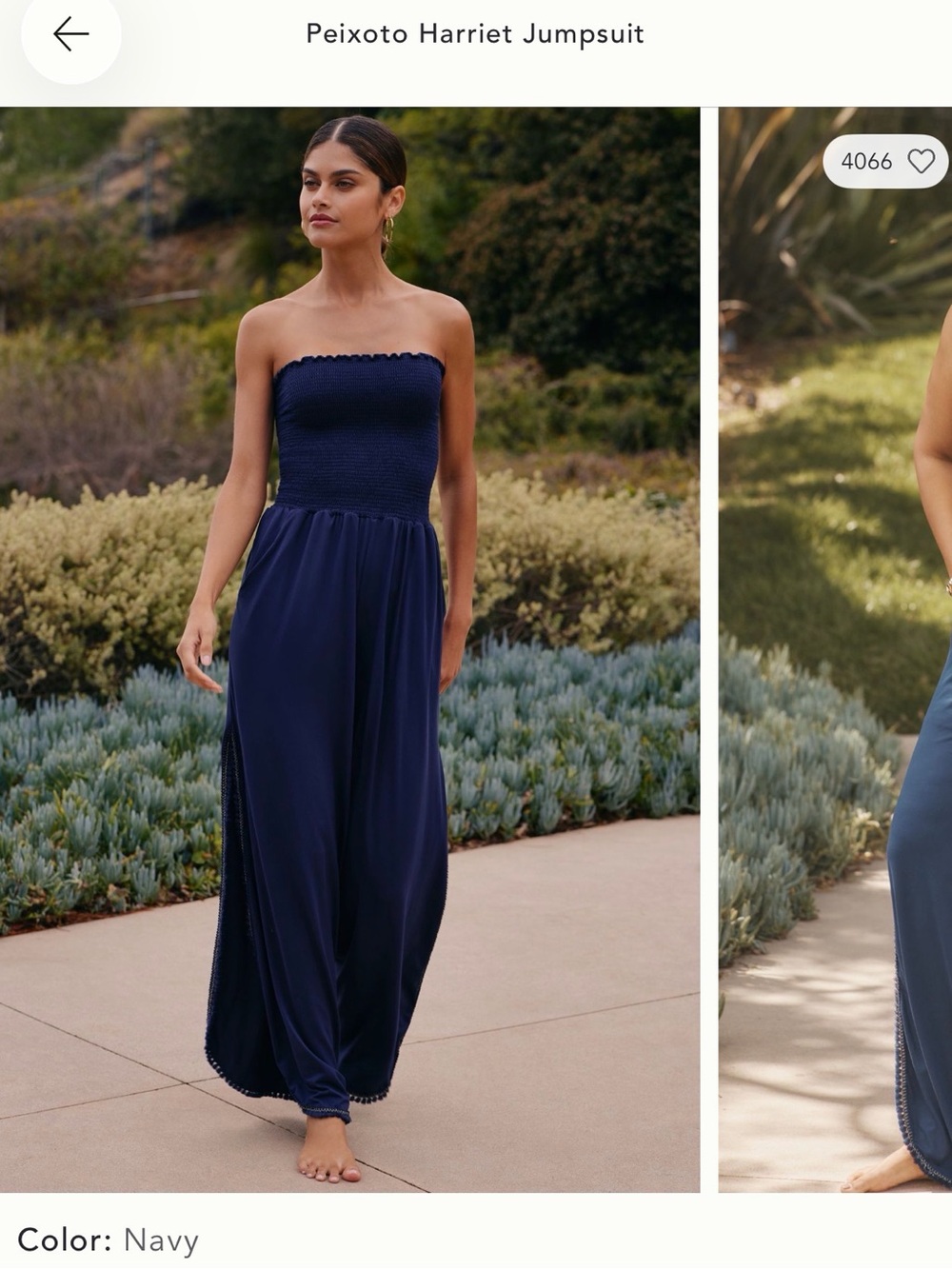 Peixoto Navy Strapless Smocked Jumpsuit